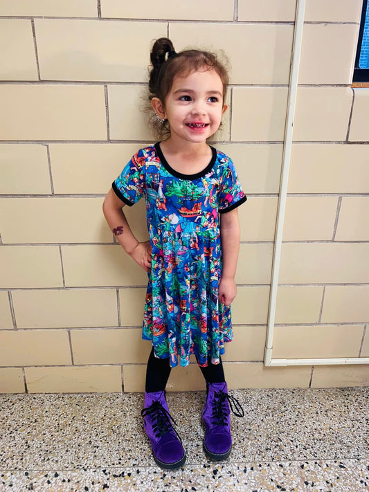 Ready to Ship-- The Storyteller Pirates + Fairies Bamboo Twirl Dress! All the magic!
