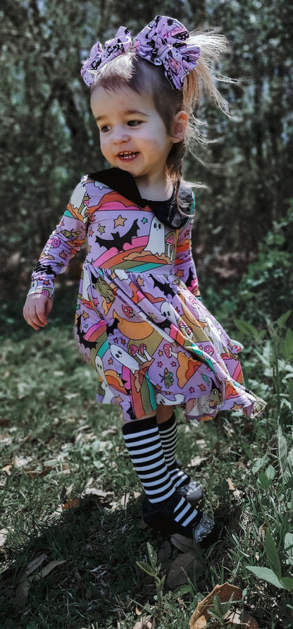Ready to Ship-Adult + Kid Back to School Cute Ghostie + Rainbow Cottagecore  Besties Twirl!