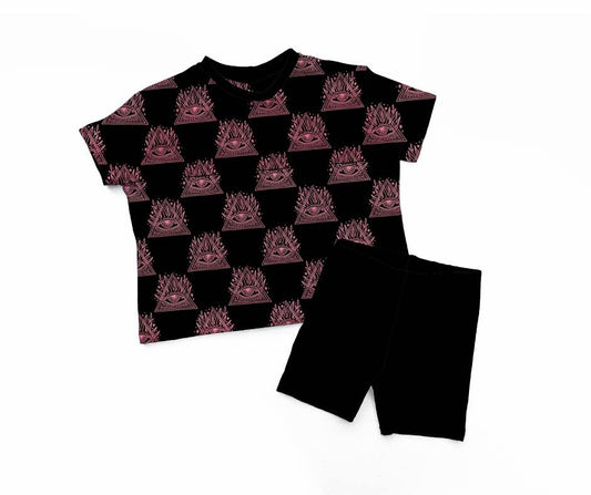 The Adult Rune Pink Witchy All Seeing Eye Protection Black Oversized Boxy Shirt. Size up for Dress!