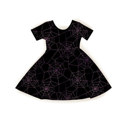 Ready to Ship-  The Mystical Purple Webs Alt Bamboo Twirl Dress! Spooky Season!