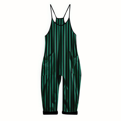 Adults + Kids not so scary Magical Spooky Mansion Green + Black Stripe Bamboo Overalls! Alternative + Hip!