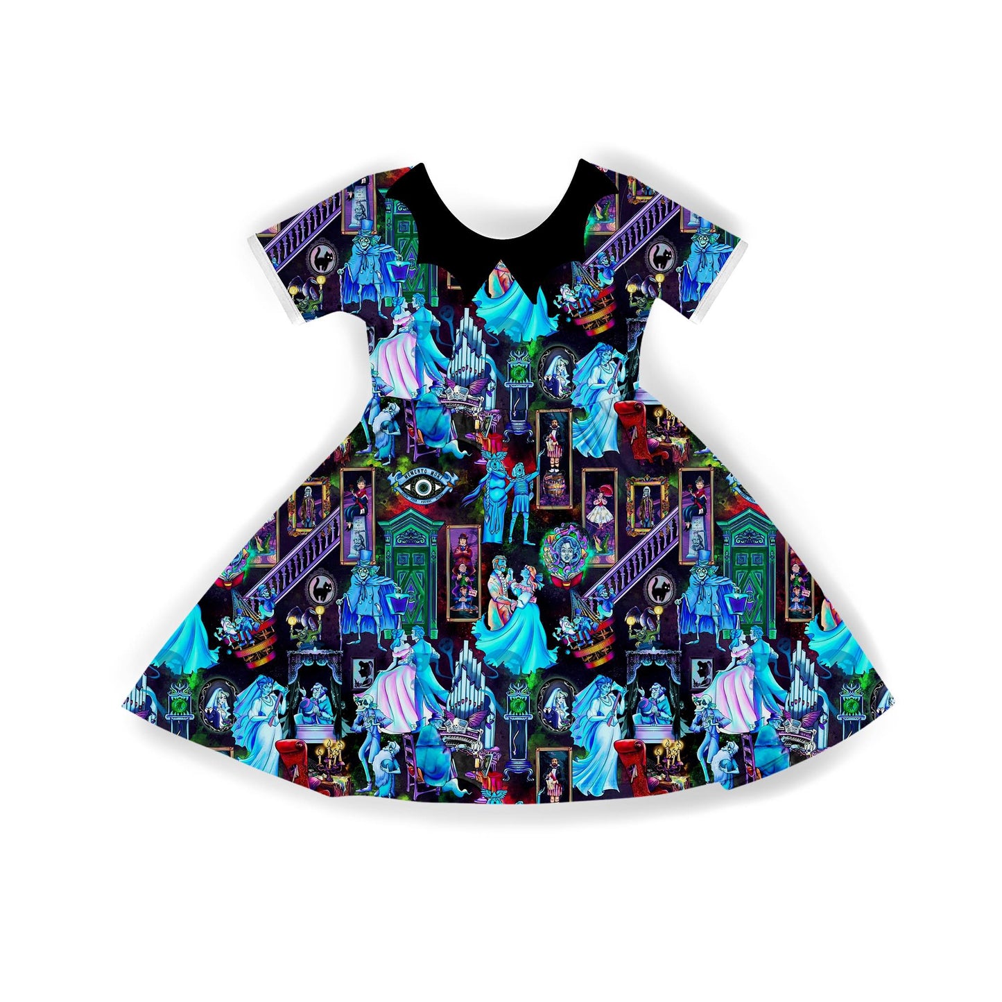 Ready to ship - All the Ghosts of the Mansion Magical Twirl Dress with Bat Collar!  Halloween! Not Scary