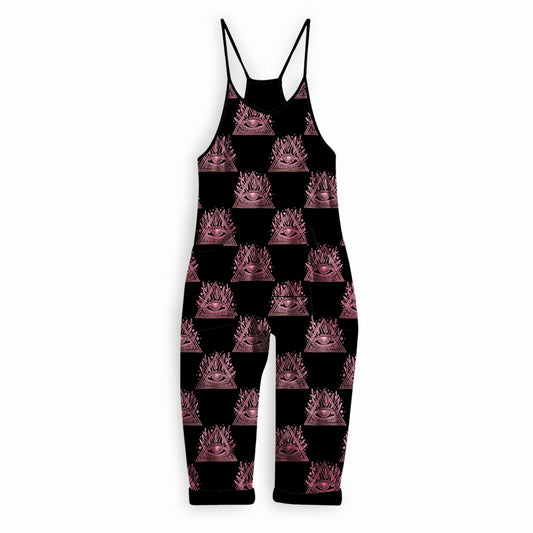 The Rune Pink Witchy All Seeing Eye Protection Black Bamboo Boho Overalls!  Manifest + Intent!