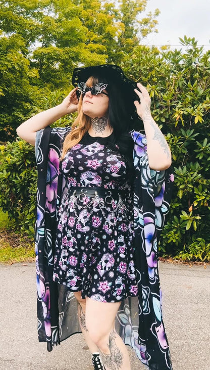 Ready to ship - Tattooed Sandworm Pink Floral Beetle Twirl Dress!