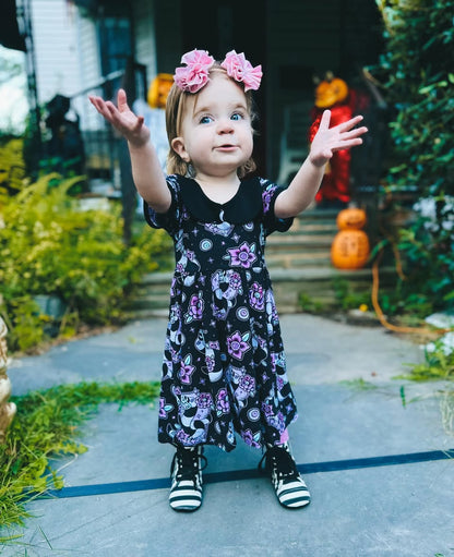 Ready to ship - Tattooed Sandworm Pink Floral Beetle Twirl Dress!