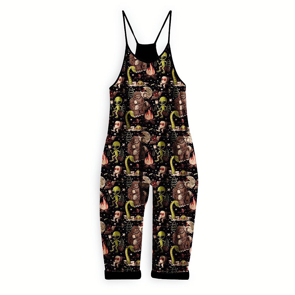Ready to ship - Adult The Camping Forest Cryptids Overalls! Bigfoot, Nessie!