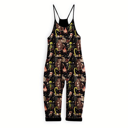 Ready to ship - Adult The Camping Forest Cryptids Overalls! Bigfoot, Nessie!