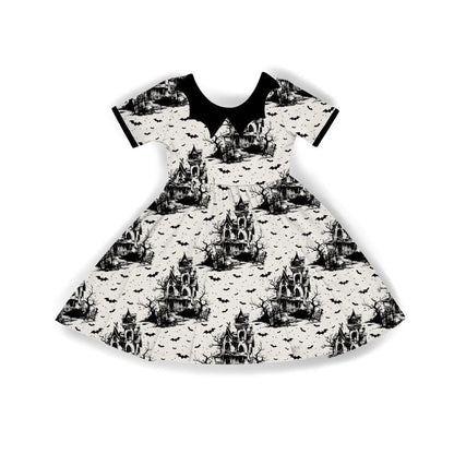 Ready to ship - The Haunted House Bat Collar Spooky Season Twirl Dress. Goth Coquette. All Haunted Houses