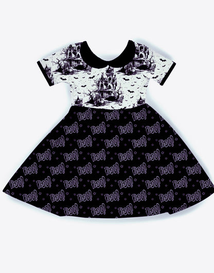Ready to ship - The Haunted House Bat Collar + BOO Spooky Season mix + match Twirl Dress. Goth Coquette.