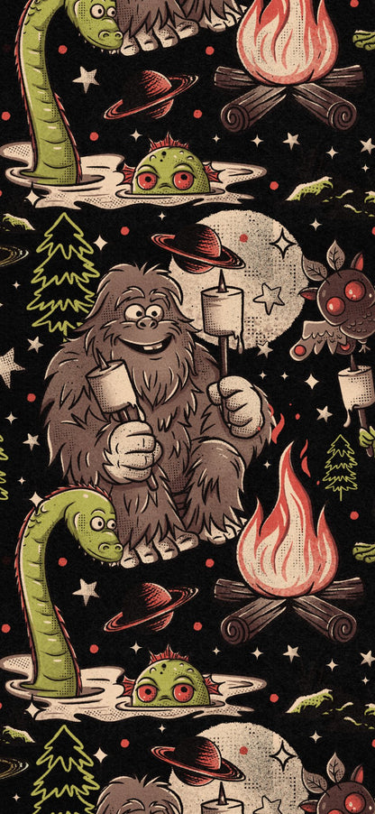 Ready to ship - The kids camping Cryptid Overalls! Adorable Bigfoot, Campfire Vibes! Believe in YOuRSELF!