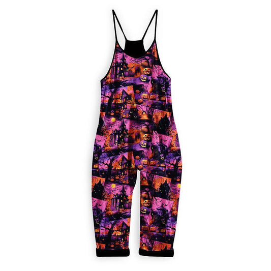 Spooky Skies Haunted House 90s Halloween Boho Overalls! Adult + Kids Sizing.