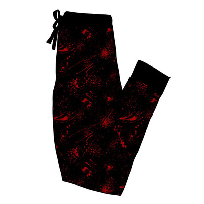 The Slasher Minimal Spooky Black Blood Splatter Adult joggers! Perfect with all our prints!