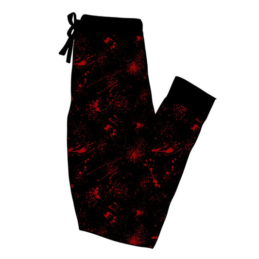 The Slasher Minimal Spooky Black Blood Splatter Adult joggers! Perfect with all our prints!