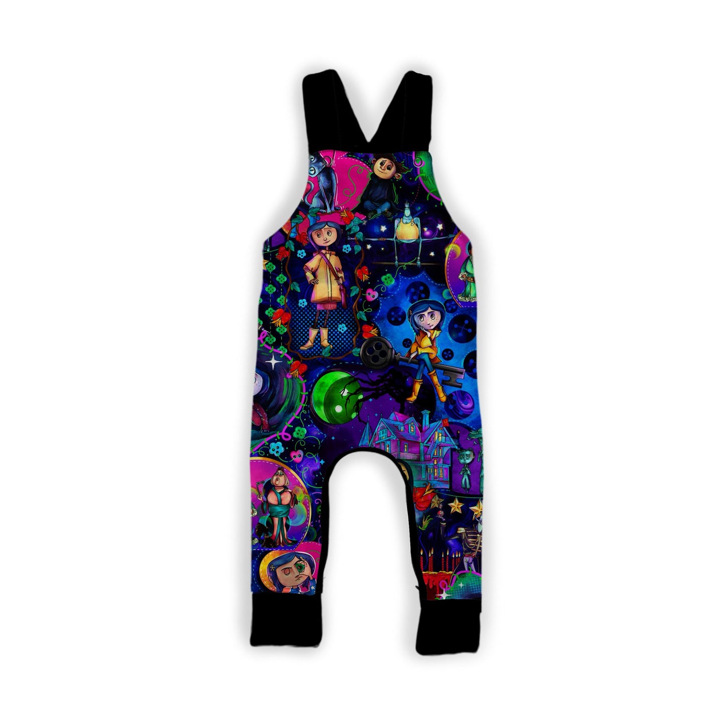 Ready to Ship-- 1990s Kids Other Mother Button eye girl + friends BamBOO overalls! Spooky!