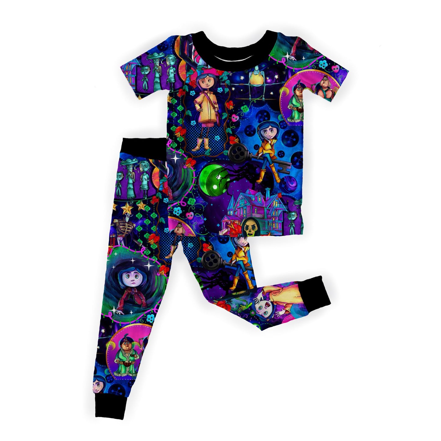 Ready to Ship -- Halloween Kids Other Mother Button eye girl + friend BamBOO two piece set!