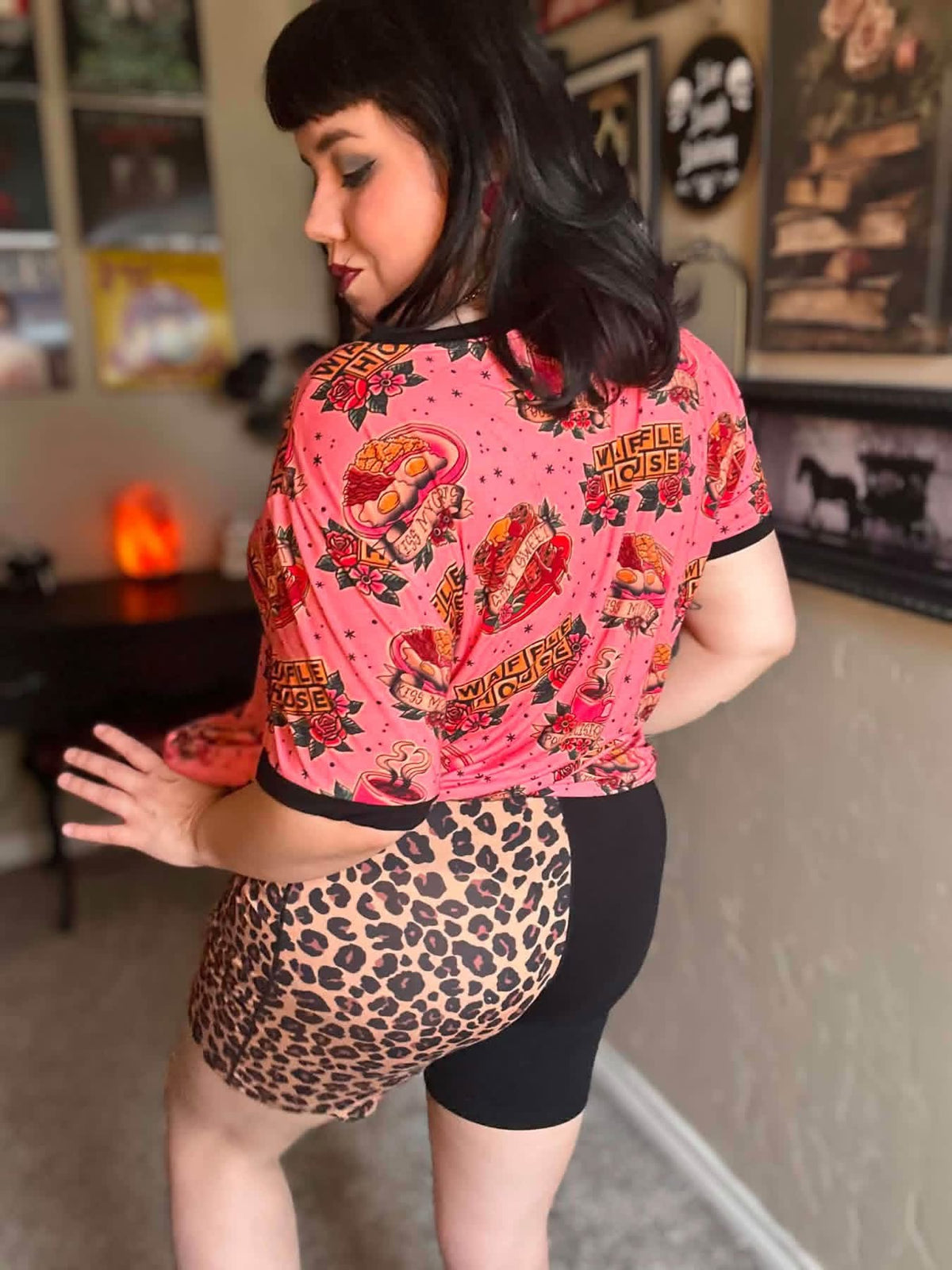 Adult: Spooky Ghoul Black Basic Biker Shorts! Cotton + Bamboo Blend! Yoga waistband! Skulls + Bats + BLACK!