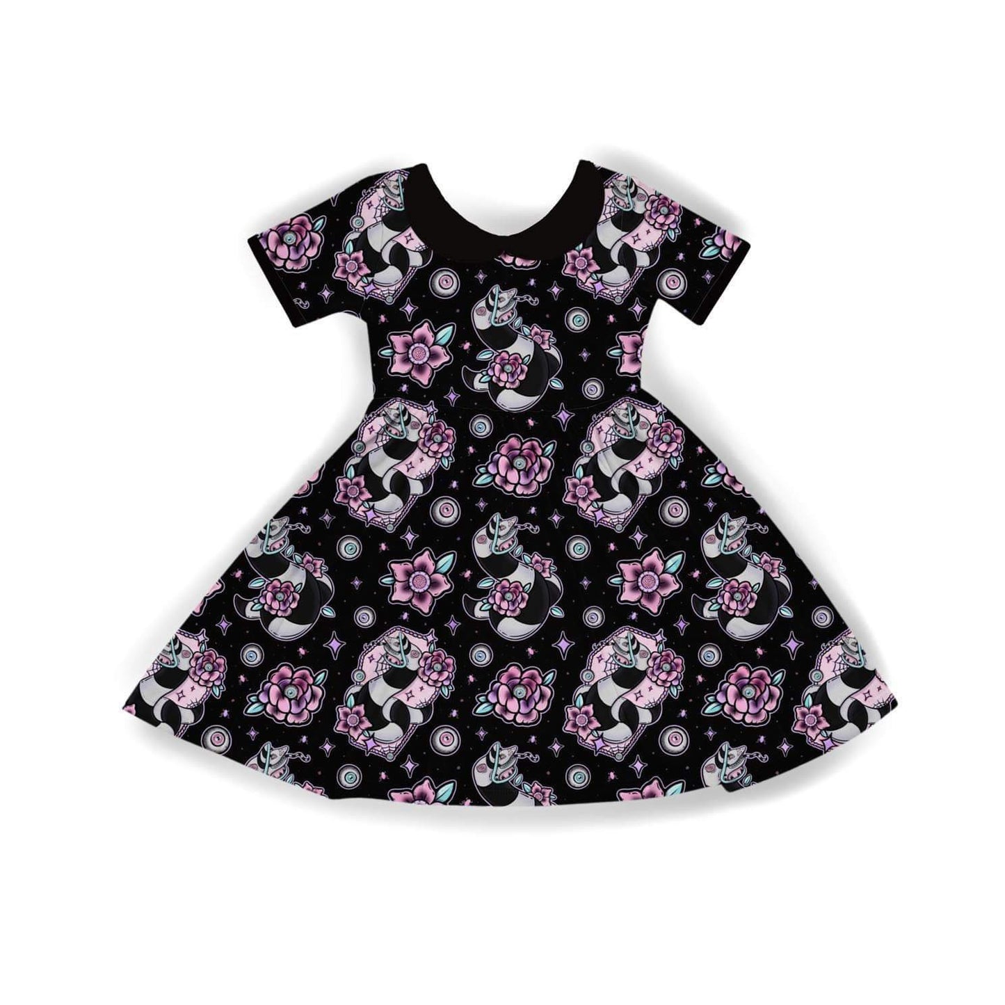 Ready to ship - Tattooed Sandworm Pink Floral Beetle Twirl Dress!