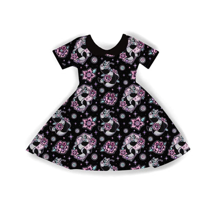 Ready to ship - Tattooed Sandworm Pink Floral Beetle Twirl Dress!