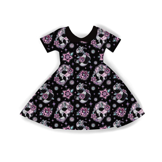 Ready to ship - Tattooed Sandworm Pink Floral Beetle Twirl Dress!