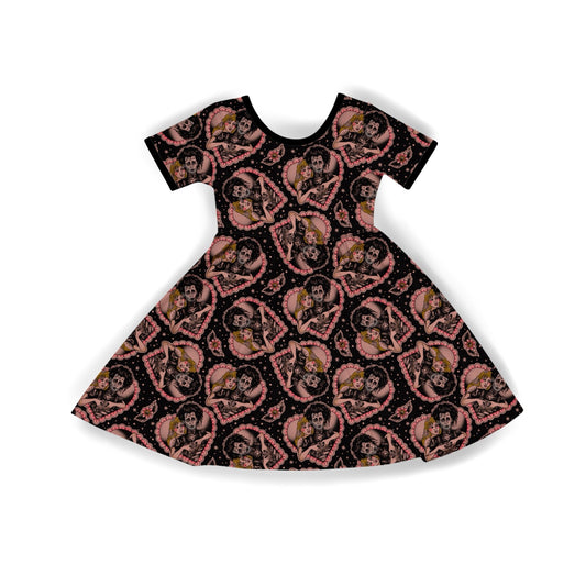 Ready to ship- Adult + Kids- Edward Spooky Couples Scissorhand Coquette Vintage Heart BamBOOO Twirl Dress