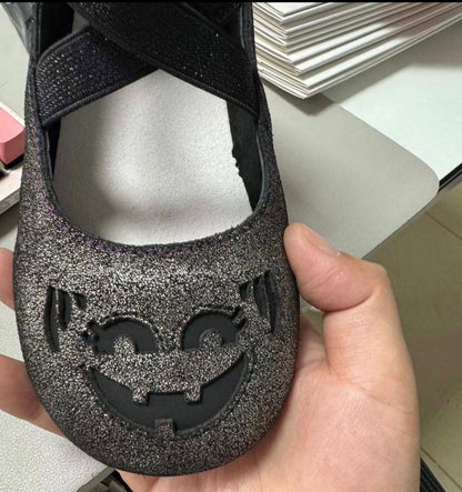 Ready to Ship! The McWitchy BLACK shimmer Boo Bucket Halloween Ballet Flats! Kids + Adult! Spooky BLACK