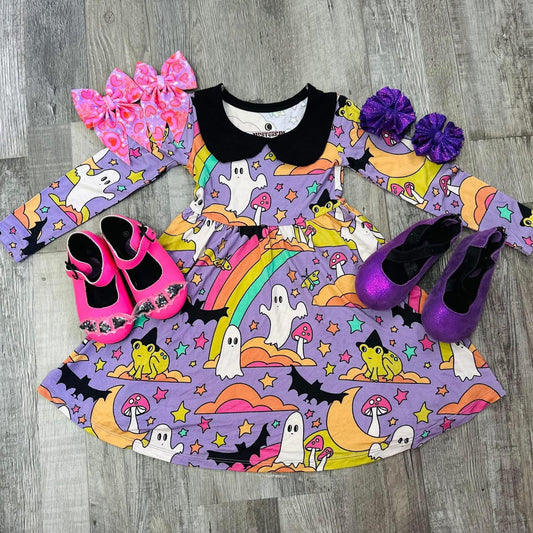 Ready to Ship-Adult + Kid Back to School Cute Ghostie + Rainbow Cottagecore  Besties Twirl!