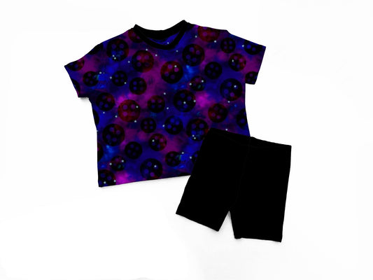 NEW! 90s Spooky Button Girl Button Eyes Boxy Shirt!~ Galaxy + button Eyes