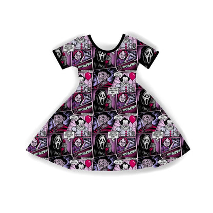 Ready to ship- Adult + Kids- Vintage Horror Comic Pinky Goth BamBOOO Twirl Dress! SCREAM + CHUCK! Whats your Fav Scary Movie!