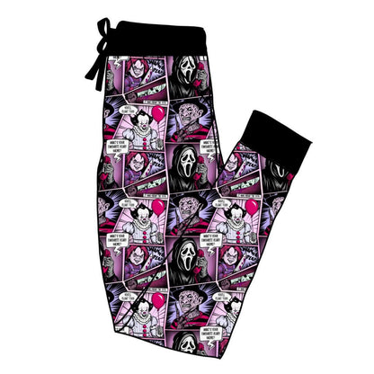 Ready to ship- 90s Horror Comic What's your Fav Scary Movie Character Joggers! Chucky SCREAMM!!