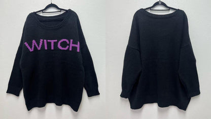 The NEW Cozy Oversized Chunky Knit Black + Purple Witchy Sweater