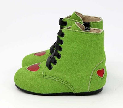 Ready to Ship --The Mean One Christmas Matte Red Heart + Green fur vintage Nyx Booties! Short Boots