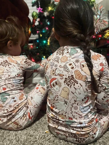 Ready to Ship --DEADSTOCK! Making Spirits Bright Kids Two Piece Bamboo Set! Cute Ghosties + Cottagecore! Christmas Magic!