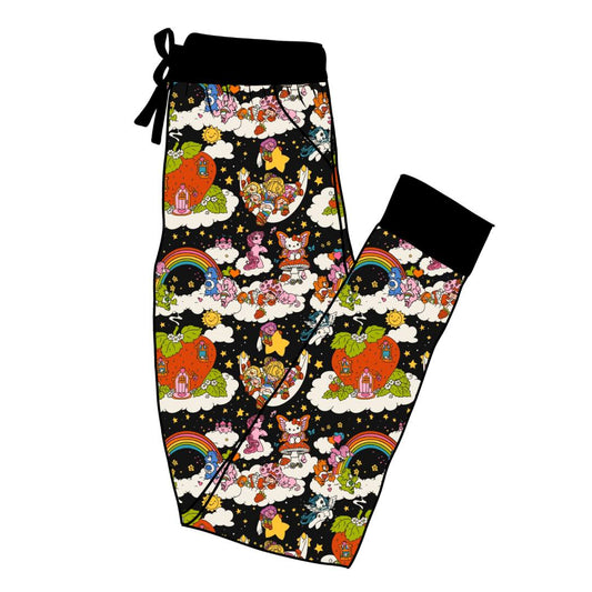 Ready To Ship -Childhood Nostalgia Vintage Cartoons Bamboo Black + Character Joggers! Caring Bears, Rainbow + Friends, Strawberry and more!