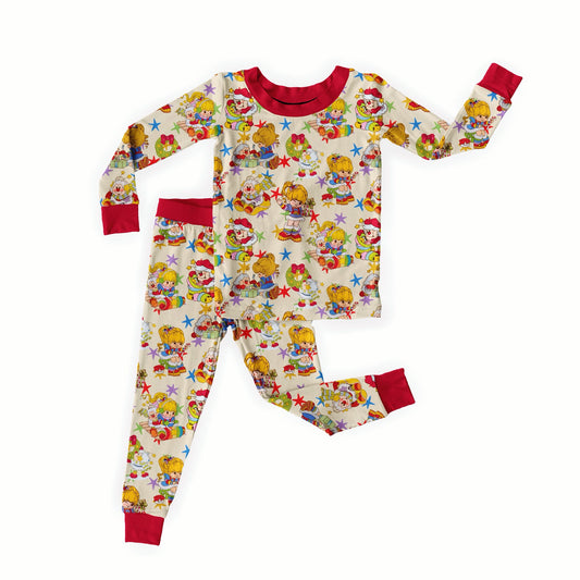 1980s Christmas Morning Rainbow + Friends Matching Christmas Pajamas! Two Piece Vintage Bamboo set!