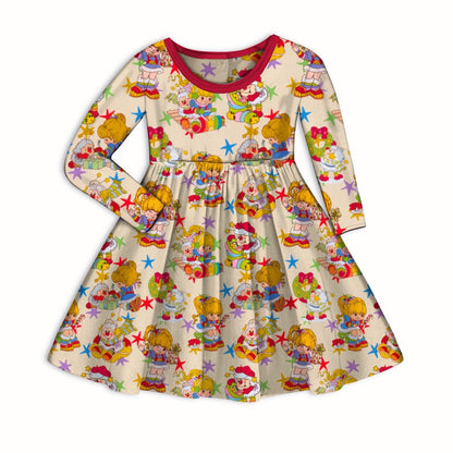 Ready to ship! Retro 1980s Christmas Rainbow + Friends Vintage Babydoll Twirl Dress! Santas Sleigh! BRITE TWIRL White 80s