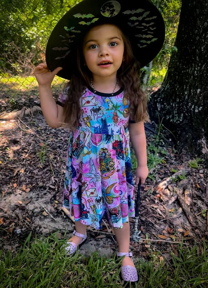 Kids + Adult-- Retro Land Before Time Dinosaurs 90s Movie Magic Twirl Dress! Rainbows + Littlefoot!