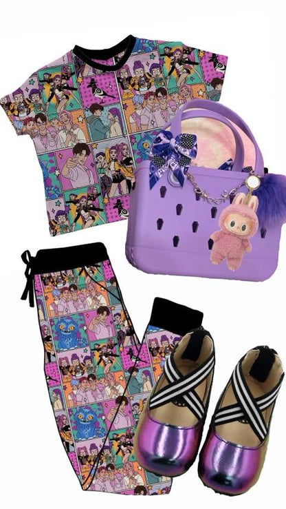 Ready to Ship --Adult Demon Hunters K pop Bamboo Modern Joggers! Amazing waistband!  HuntrixX PINK KPOP JOGGERS