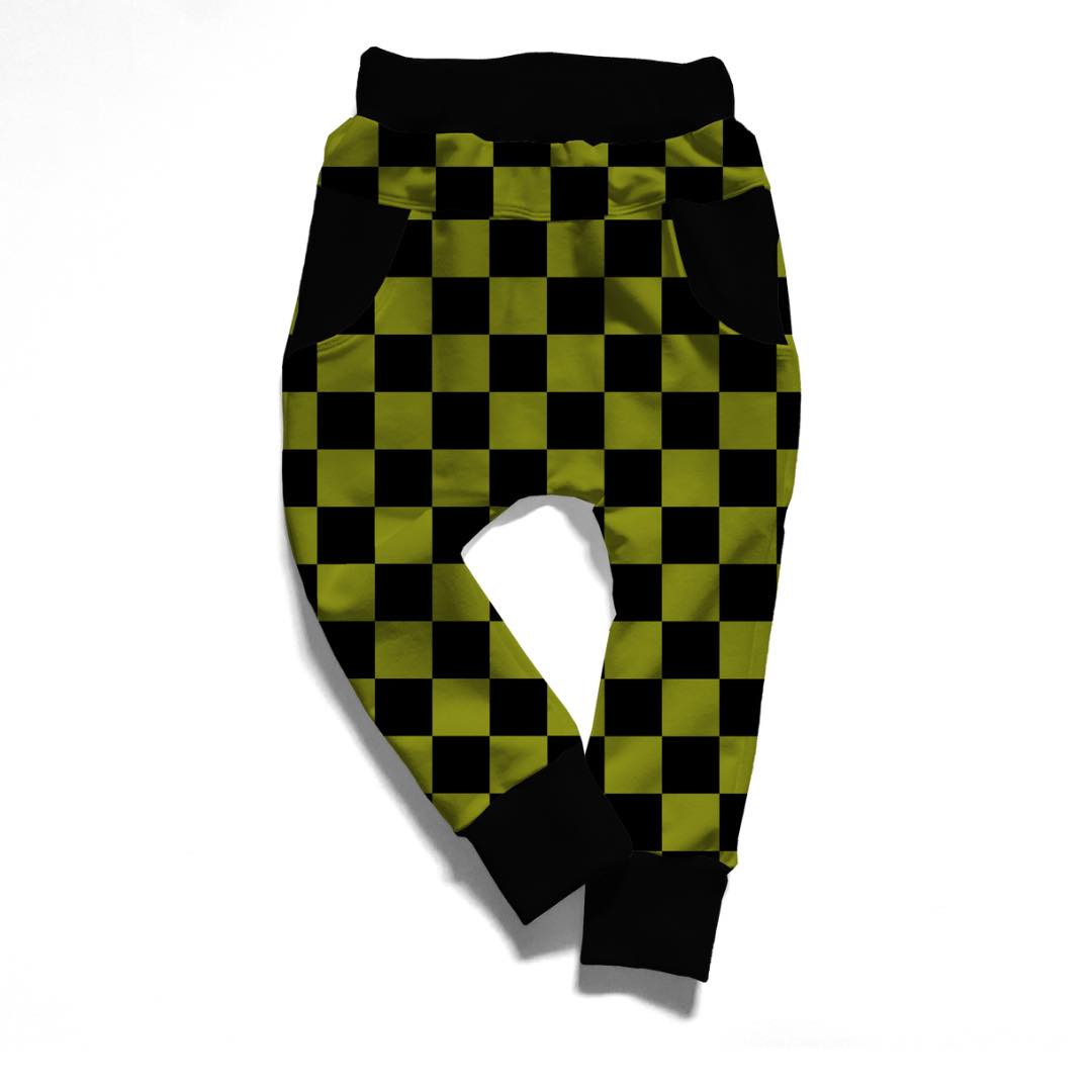 Ready to Ship - Oogies Kids Bamboo Modern Fit daywear Check Joggers! Comfy + Cozy! Green Check Kids