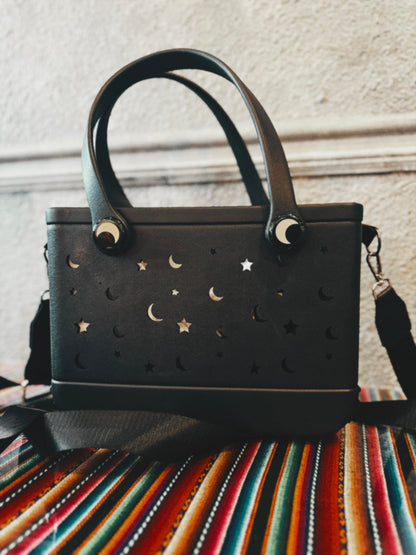HALLOWEEN! Limited Edition NightSky + Moonphases BLACK Hag Bag! Witchy + Magical!  Crossbody Strap!