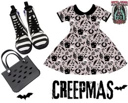 Ready to Ship - Adult + Kids Creepmas Spooky Christmas Bamboo Twirl Dress! Bats + Gingerdead Men + Creepy Stockings! CREEPMAS TWIRL