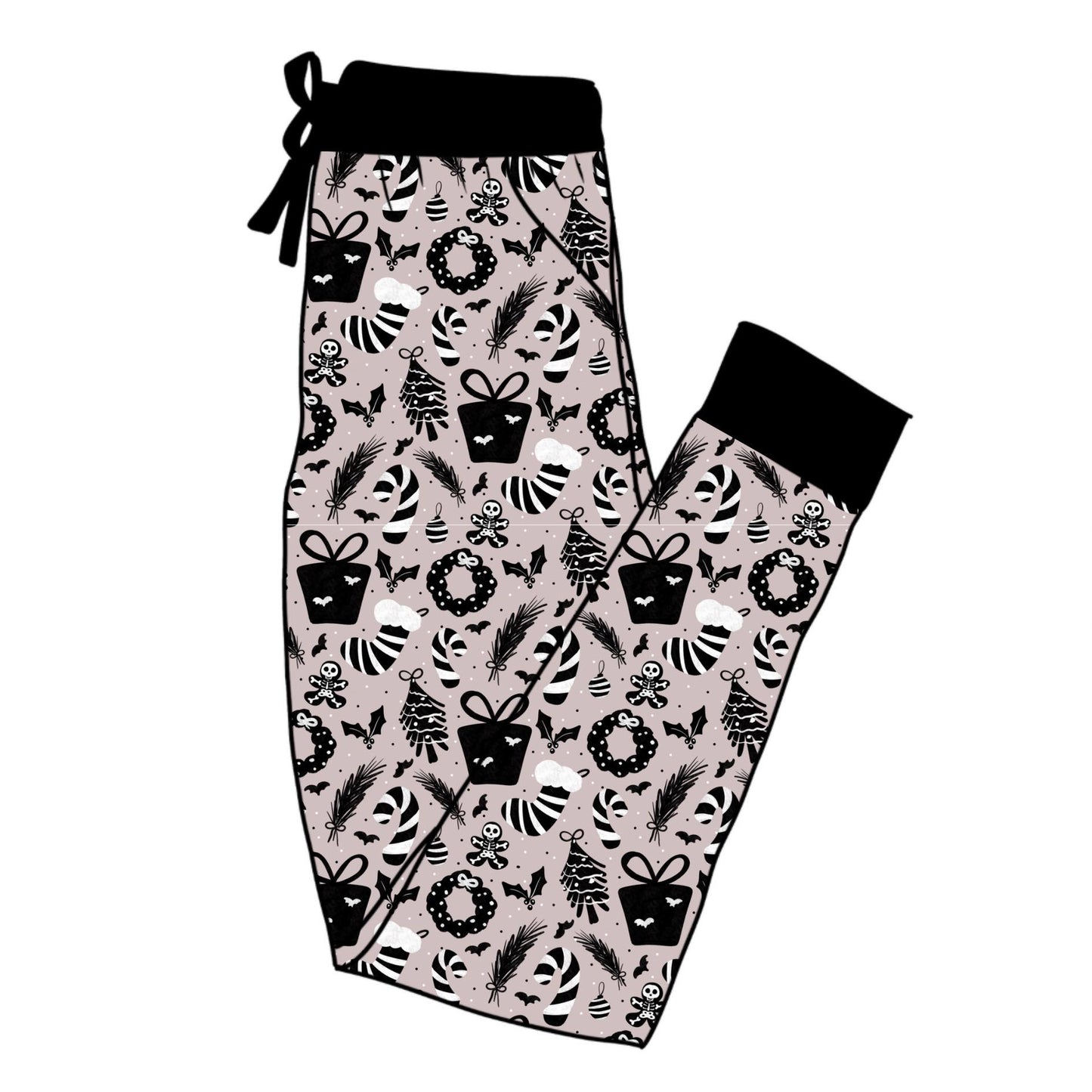 Ready to Ship  - Christmas Pajama CREEPMAS Adult Joggers! Pair with Boxy for Set! Gingerdead Men + Spooky Presents + bats! CREEPMAS JOGGERS