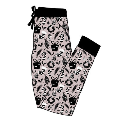 Ready to Ship  - Christmas Pajama CREEPMAS Adult Joggers! Pair with Boxy for Set! Gingerdead Men + Spooky Presents + bats! CREEPMAS JOGGERS