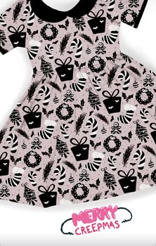 Ready to Ship - Adult + Kids Creepmas Spooky Christmas Bamboo Twirl Dress! Bats + Gingerdead Men + Creepy Stockings! CREEPMAS TWIRL