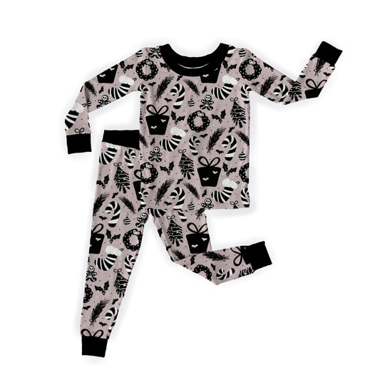 Creepmas Kids two Piece Spooky Christmas Bamboo set! Matching Family Pajamas! Bats + Gingerdead Men!
