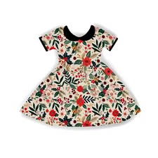 Adult + Kids Vintage Christmas Floral Grannycore  Bamboo Twirl Dress! Retro Poinsettias + Holly!