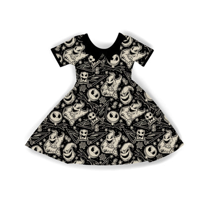 Adult + Kids Goth Nightmare Monochrome Spooky Christmas Dress! Bat Collar!