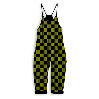 Ready To Ship -- Kids + Adult Oogs Grunge Green Check Spooky Christmas Bamboo Overalls! Pair with Nightmare Boxy! GREEN CHECK