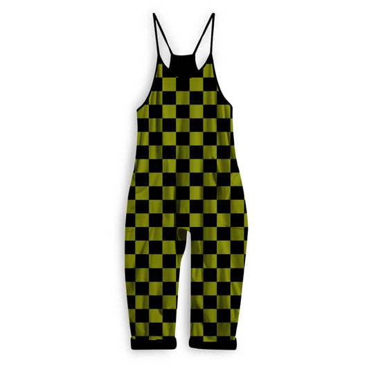 Kids + Adult Oogs Grunge Green Check Spooky Christmas Bamboo Overalls! Pair with Nightmare Boxy!