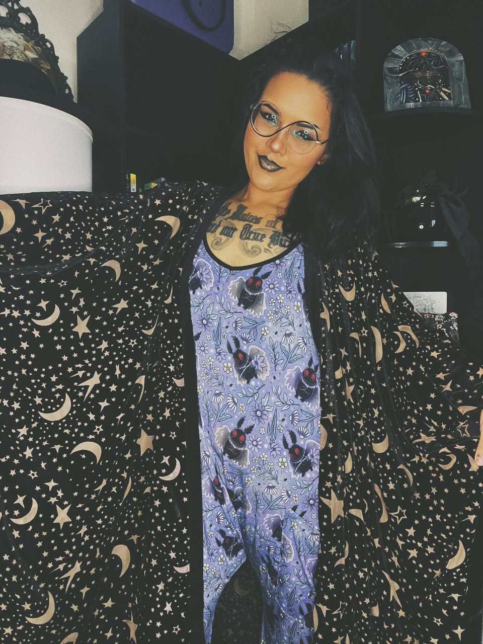 Ready to Ship-- Kids + Adult:  Botanical Mothman BamBOO Floral Cryptids Overalls