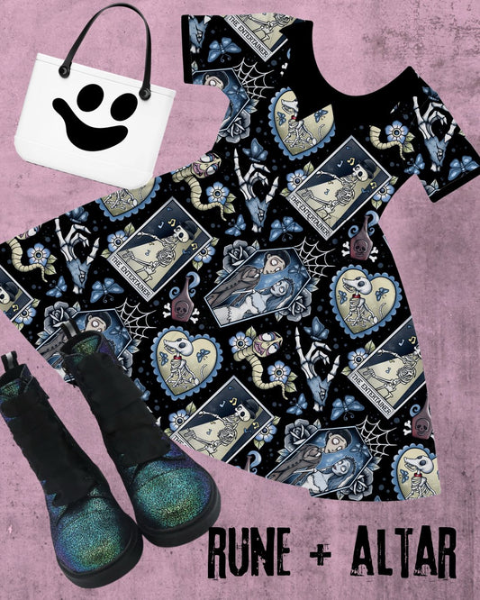 Kids + Adult Corpse Undead Bride Twirl - Coffin Couple, Bat Collar! Soft Goth + Vintage